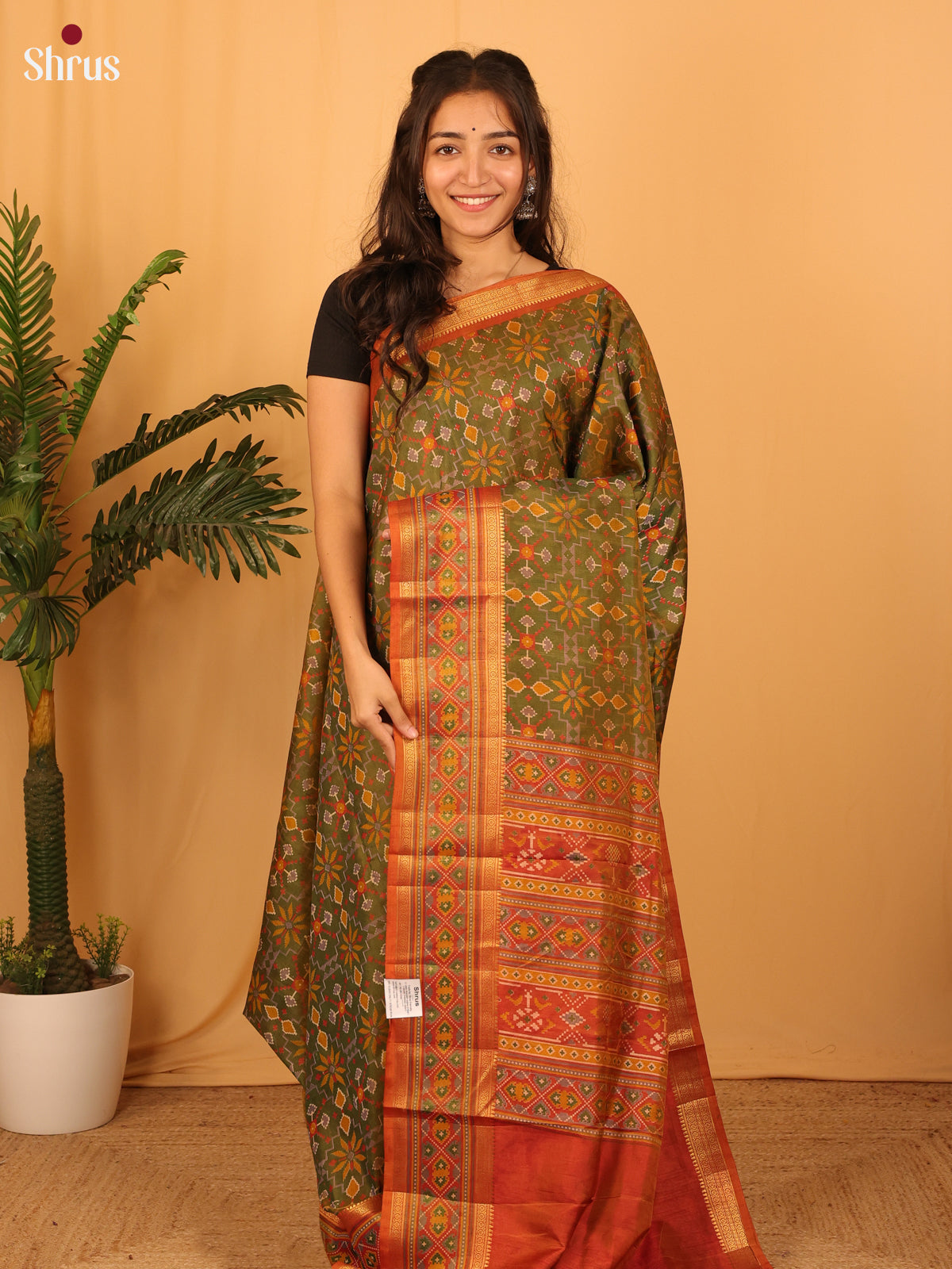 Green & Brick - Semi Patola Saree - Shop on Shrus.com