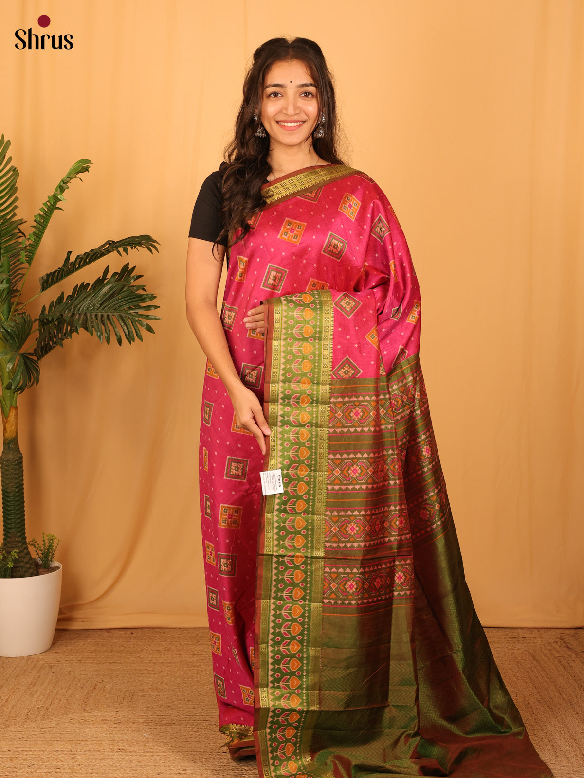 Red & Green- Semi Patola Saree