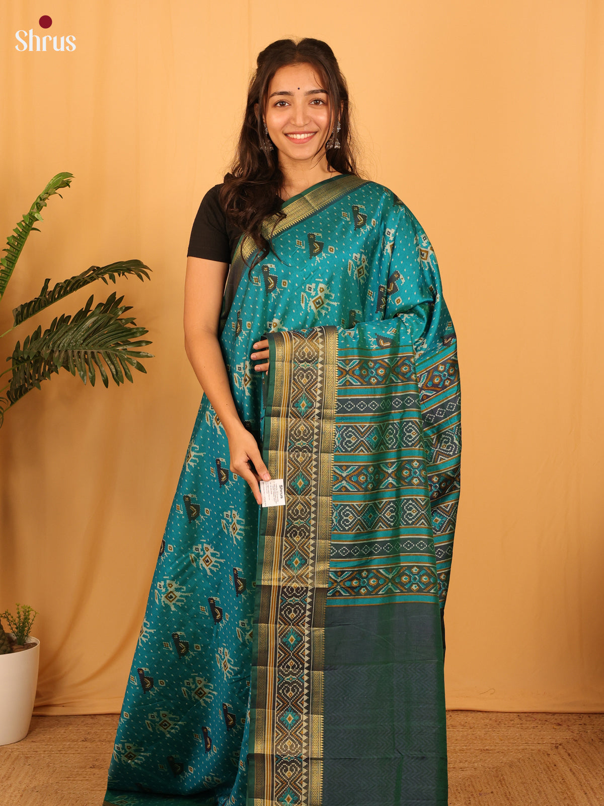 Teal & Green - Semi Patola Saree - Shop on Shrus.com