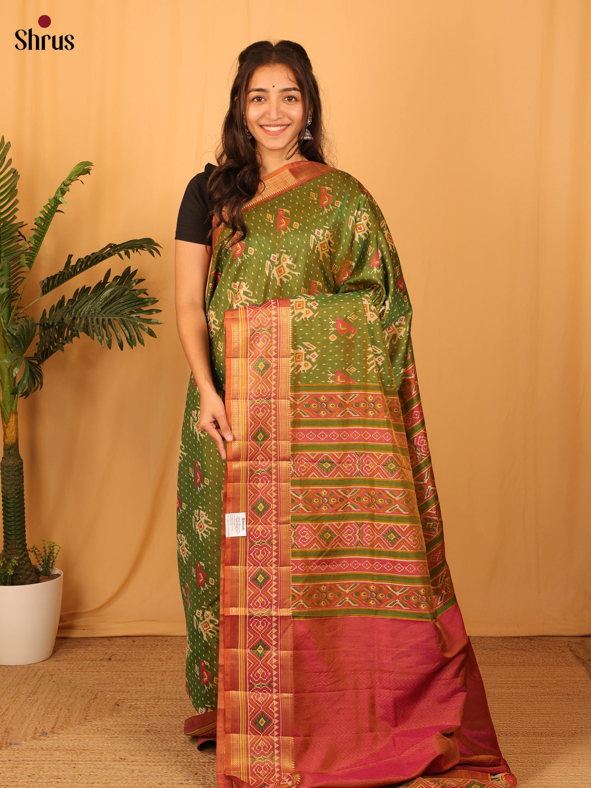 Green & Brick- Semi Patola Saree - Shop on Shrus.com