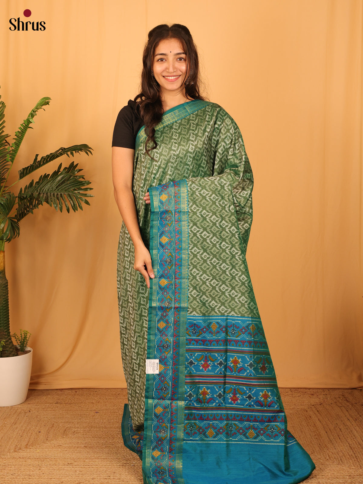Green & Teal - Semi Patola Saree - Shop on Shrus.com