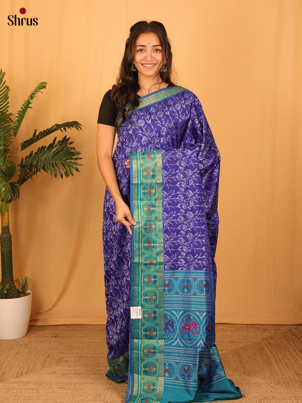 Violet & Teal - Semi Patola Saree