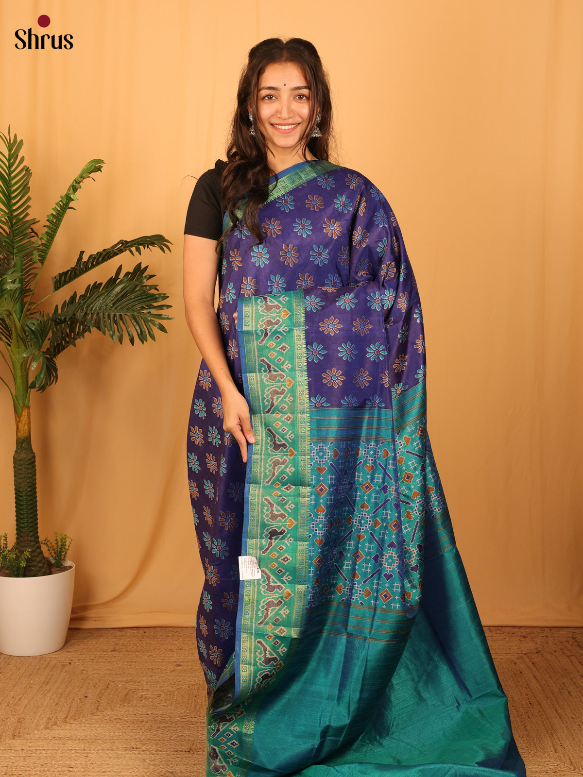 Violet & Green - Semi Patola Saree