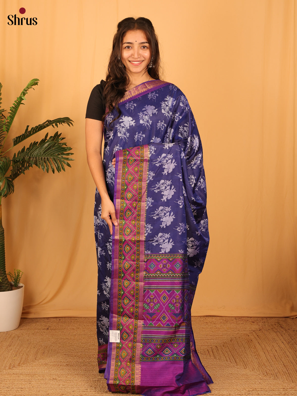 Dark Blue & Purple - Semi Patola Saree - Shop on Shrus.com