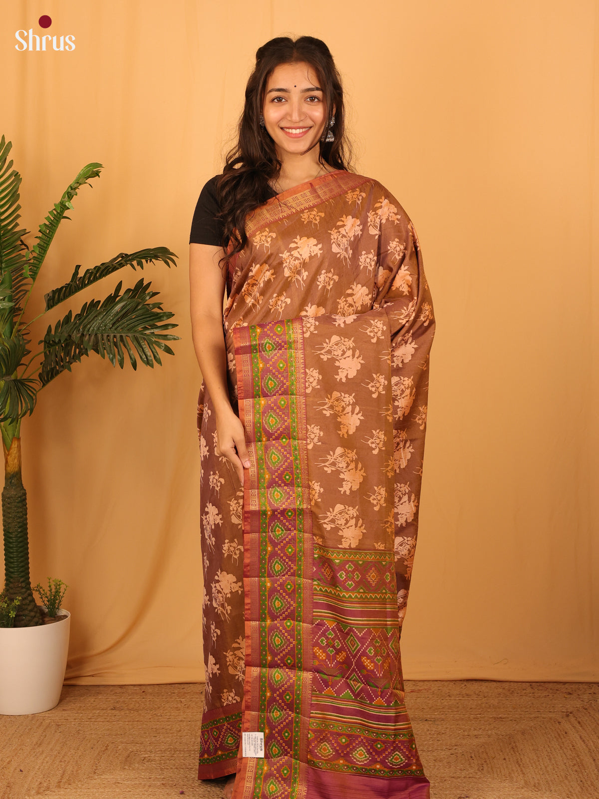 Brown & Purple - Semi Patola Saree - Shop on Shrus.com