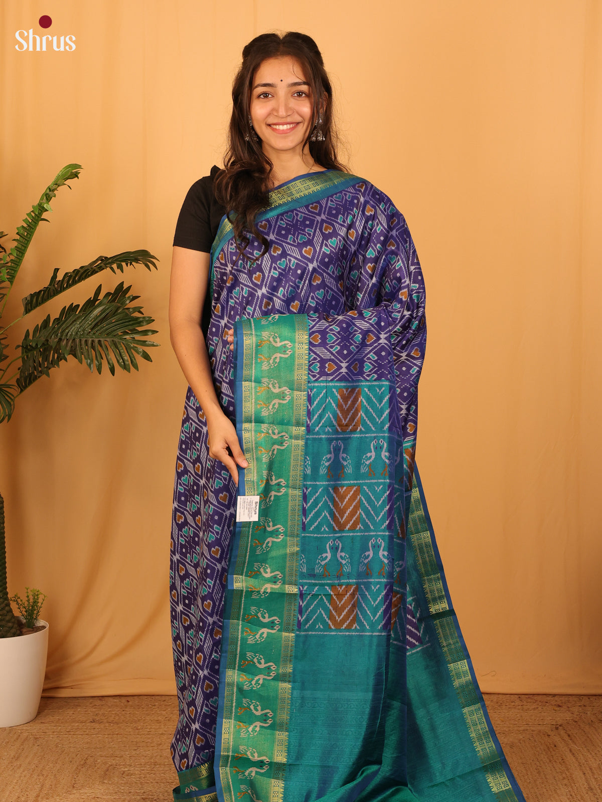 Violet & Green- Semi Patola Saree