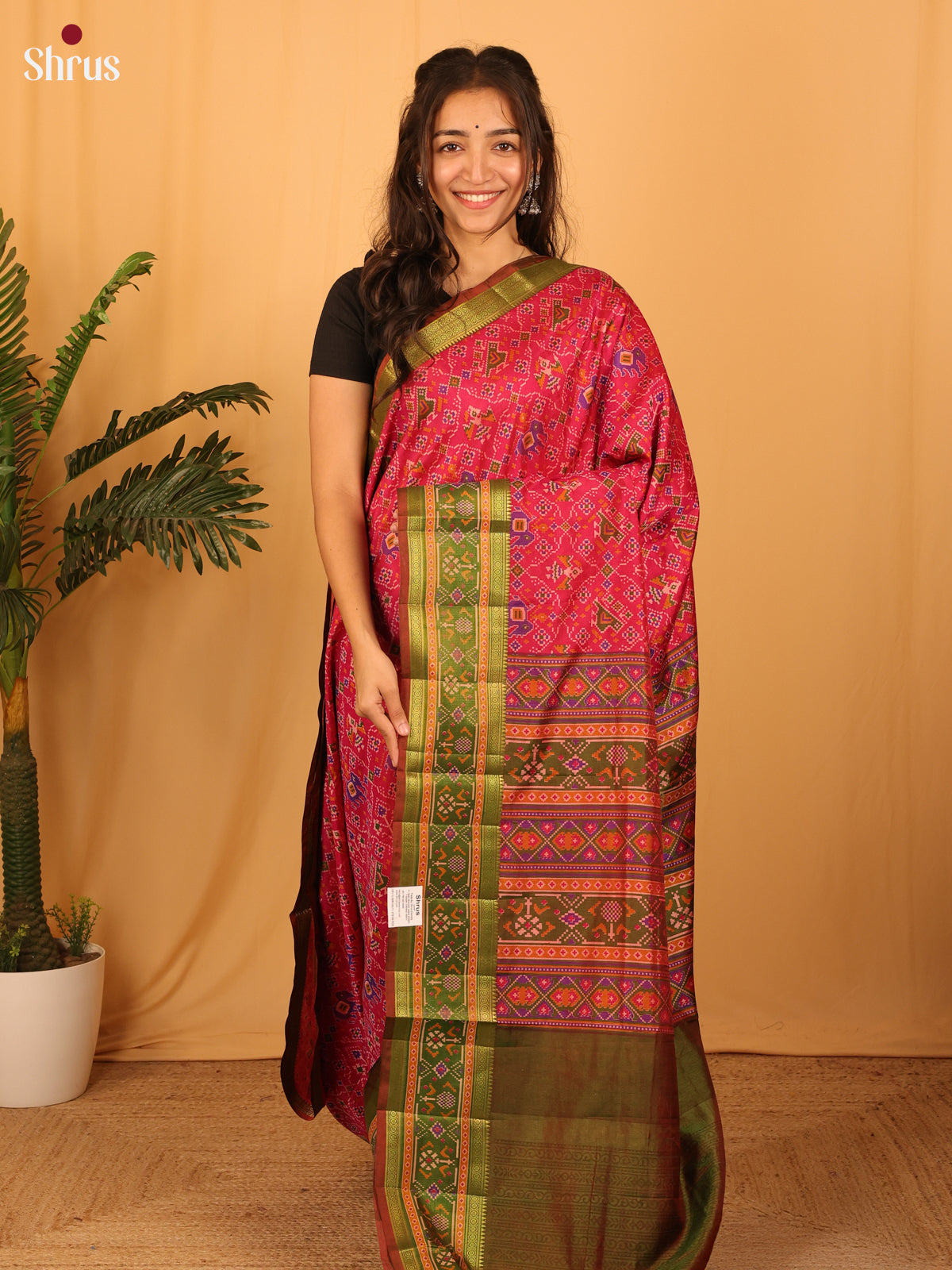 Red & Green- Semi Patola Saree - Shop on Shrus.com