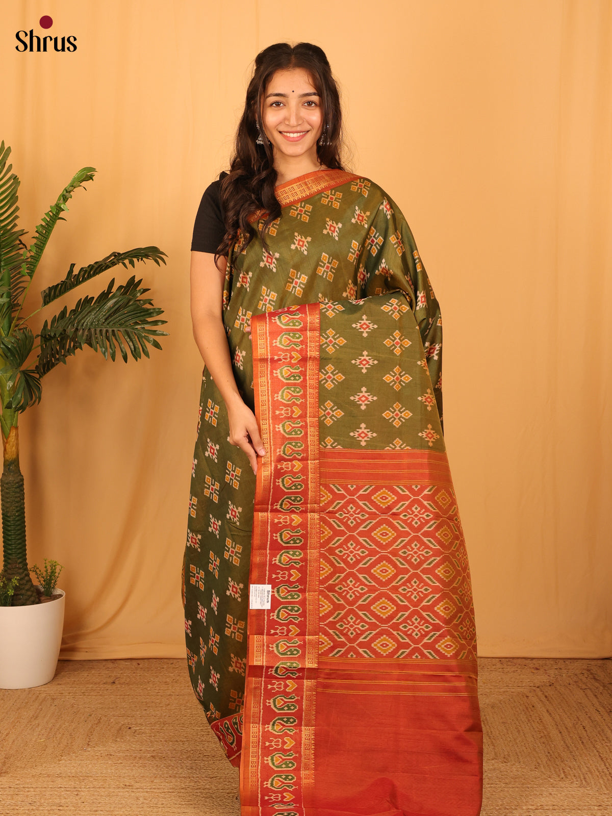 Green & Brick - Semi Patola Saree - Shop on Shrus.com
