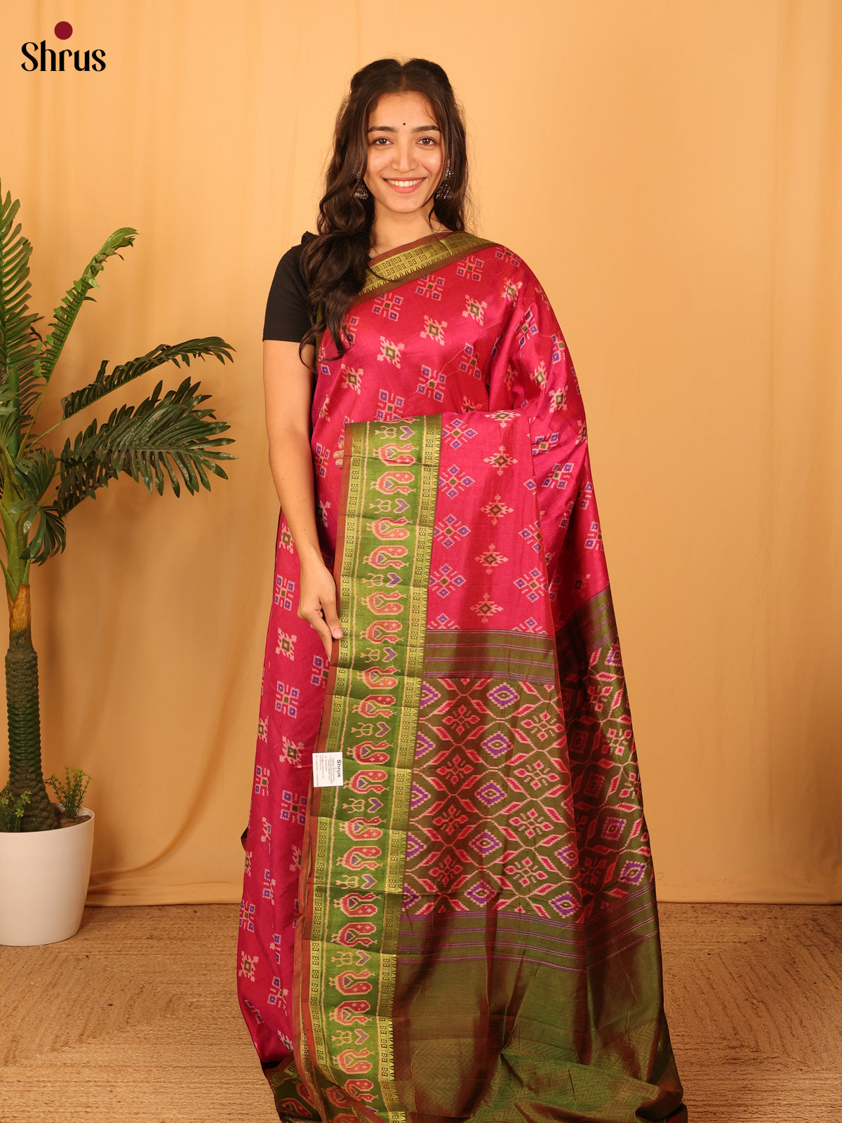 Red & Green - Semi Patola Saree - Shop on Shrus.com