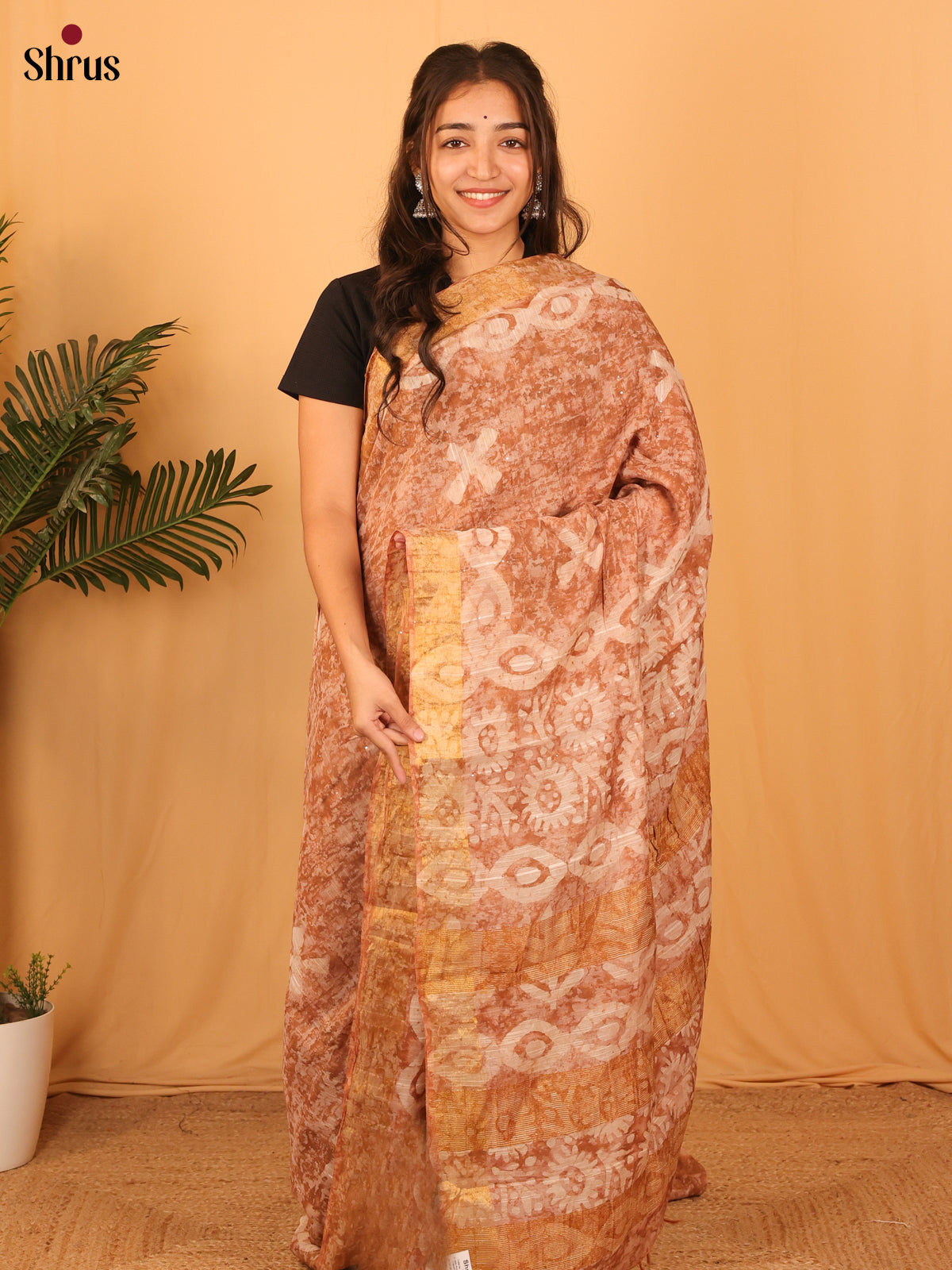 Lite Brown- Semi Chanderi Saree