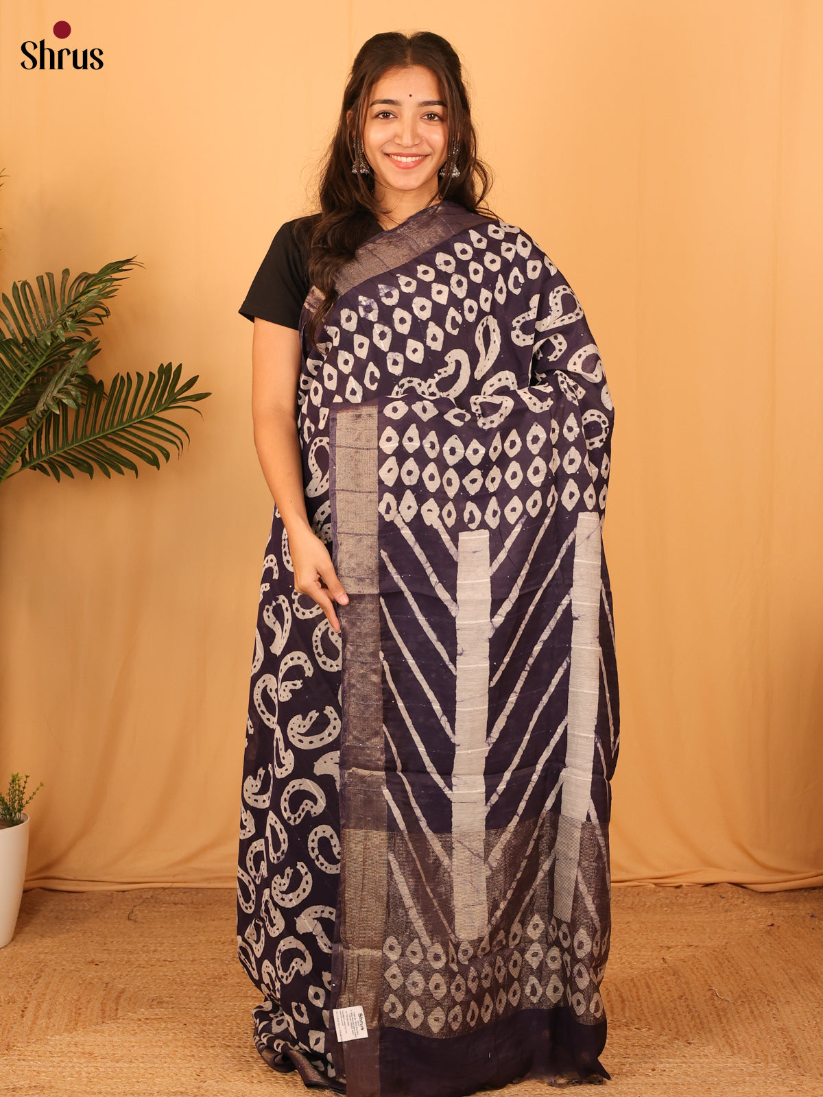 Elephant Black- Semi Chanderi Saree