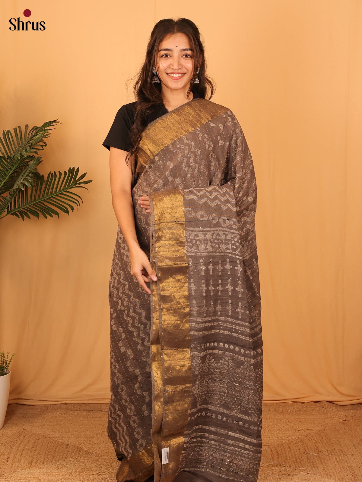 Grey - Semi Chanderi Saree