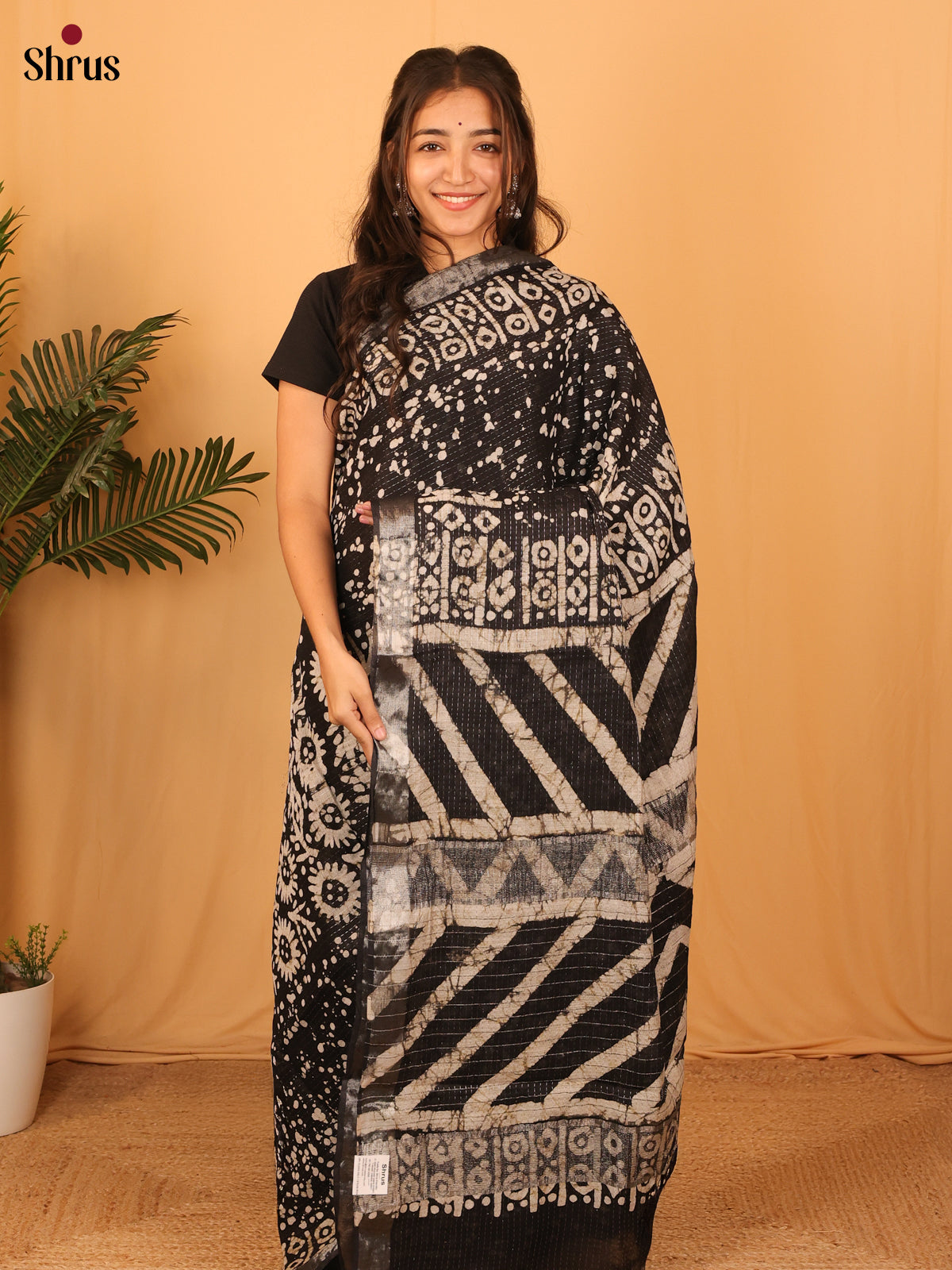 Black - Semi Chanderi Saree