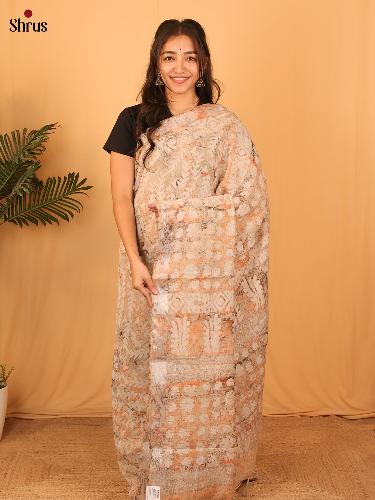 Peach - Semi Chanderi Saree