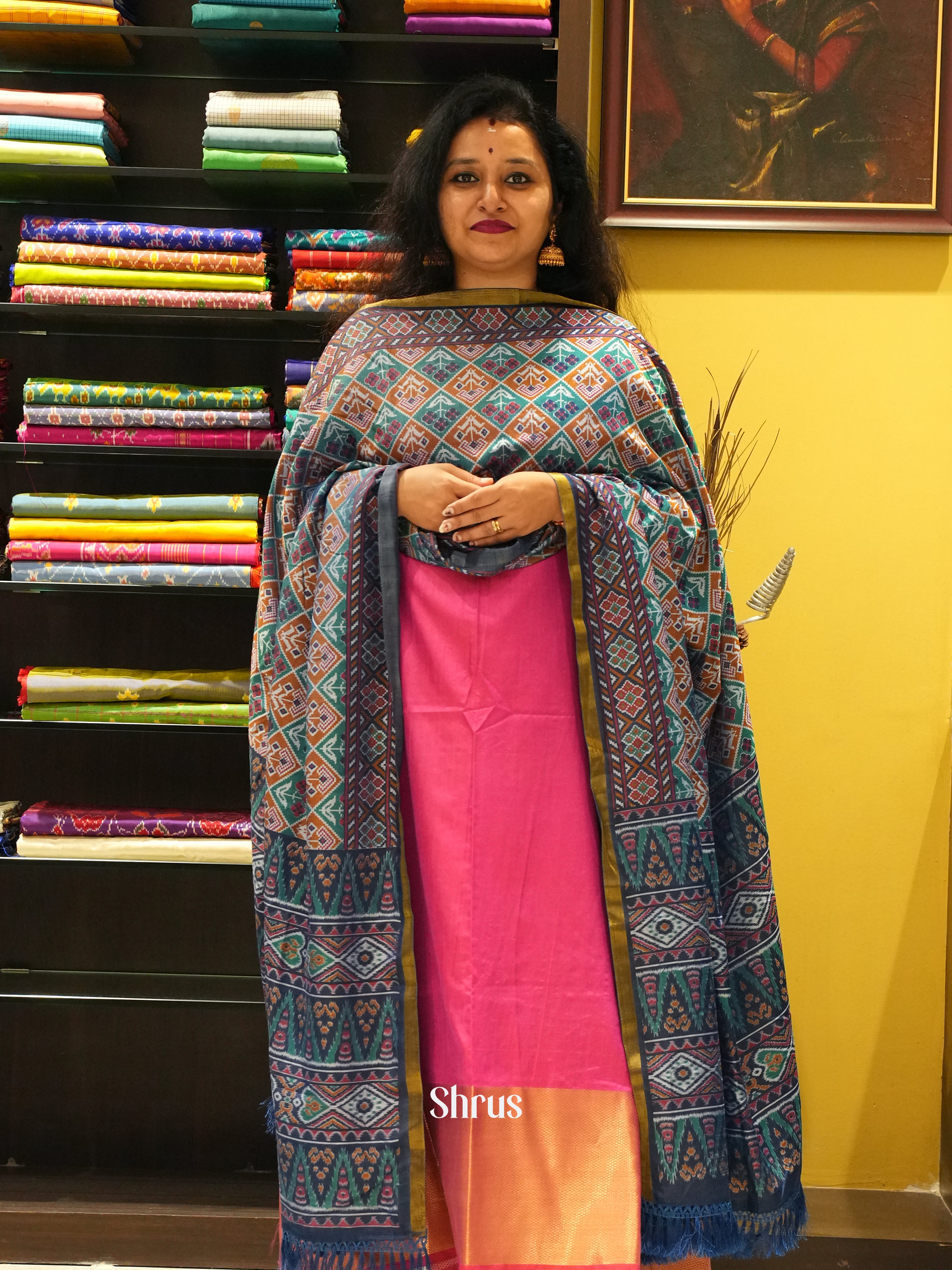 Pink & Blue - Unstitched Semi Patola Top & Dupatta - Shop on ShrusEternity.com