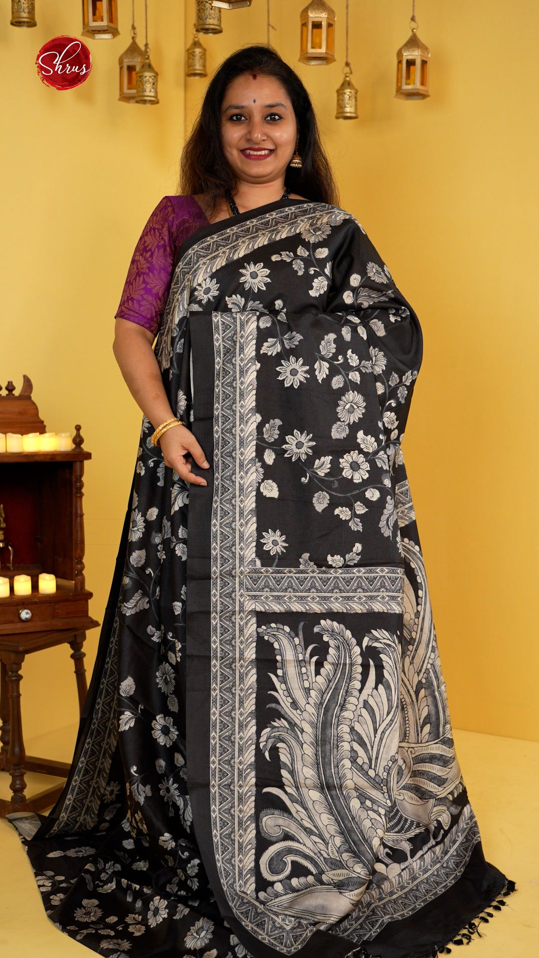 Black(Single Tone) - Semi Tussar Saree - Shop on ShrusEternity.com