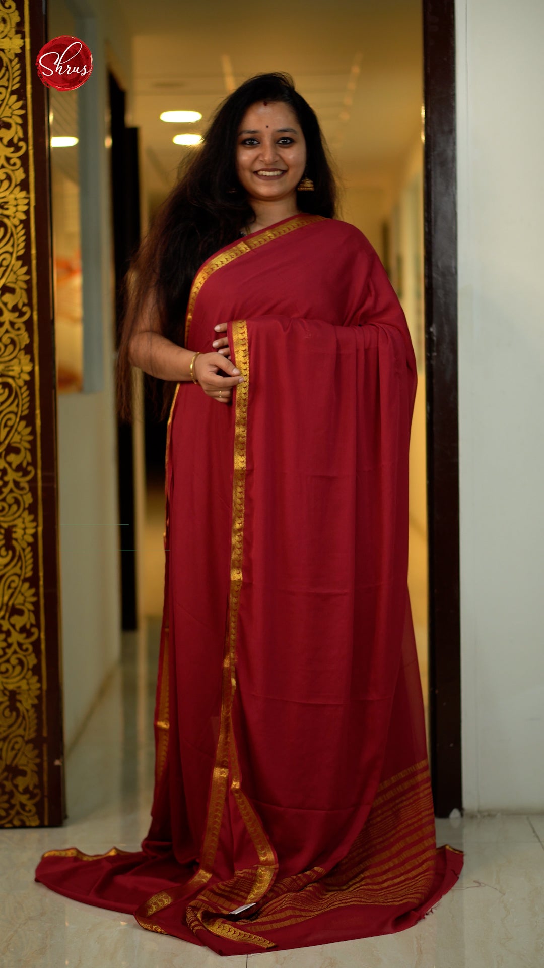 Maroon (Single Tone) - Semi Mysore Silk - Shop on ShrusEternity.com