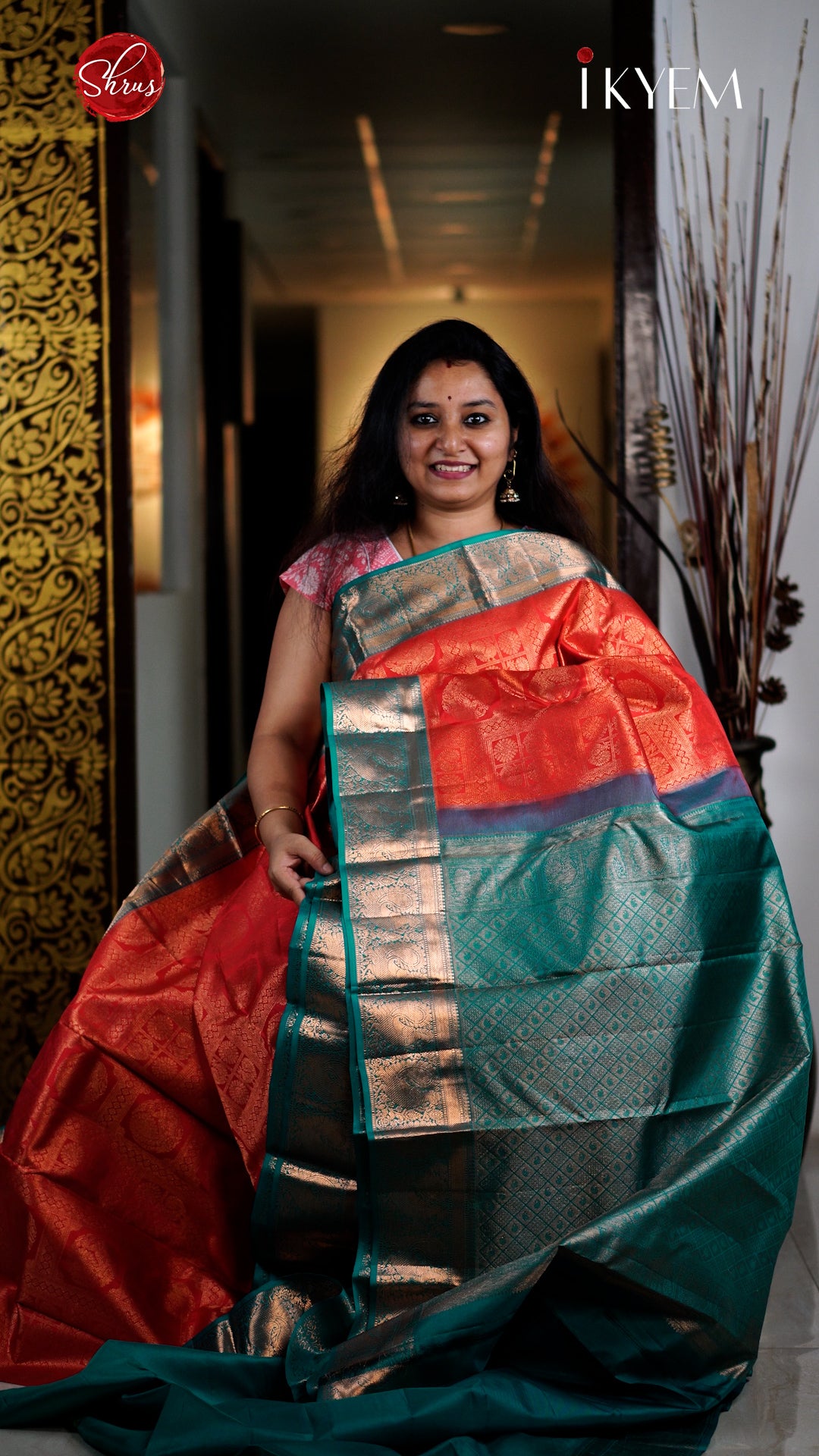 Red & Green- Kanchipuram silk Saree - Shop on ShrusEternity.com