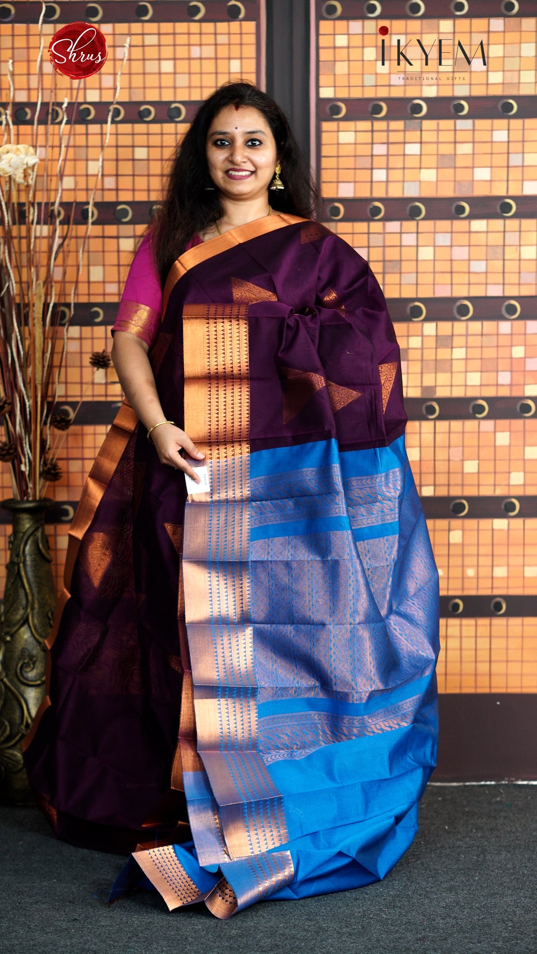 Purple & Blue - Semi Silk Cotton Saree - Shop on ShrusEternity.com
