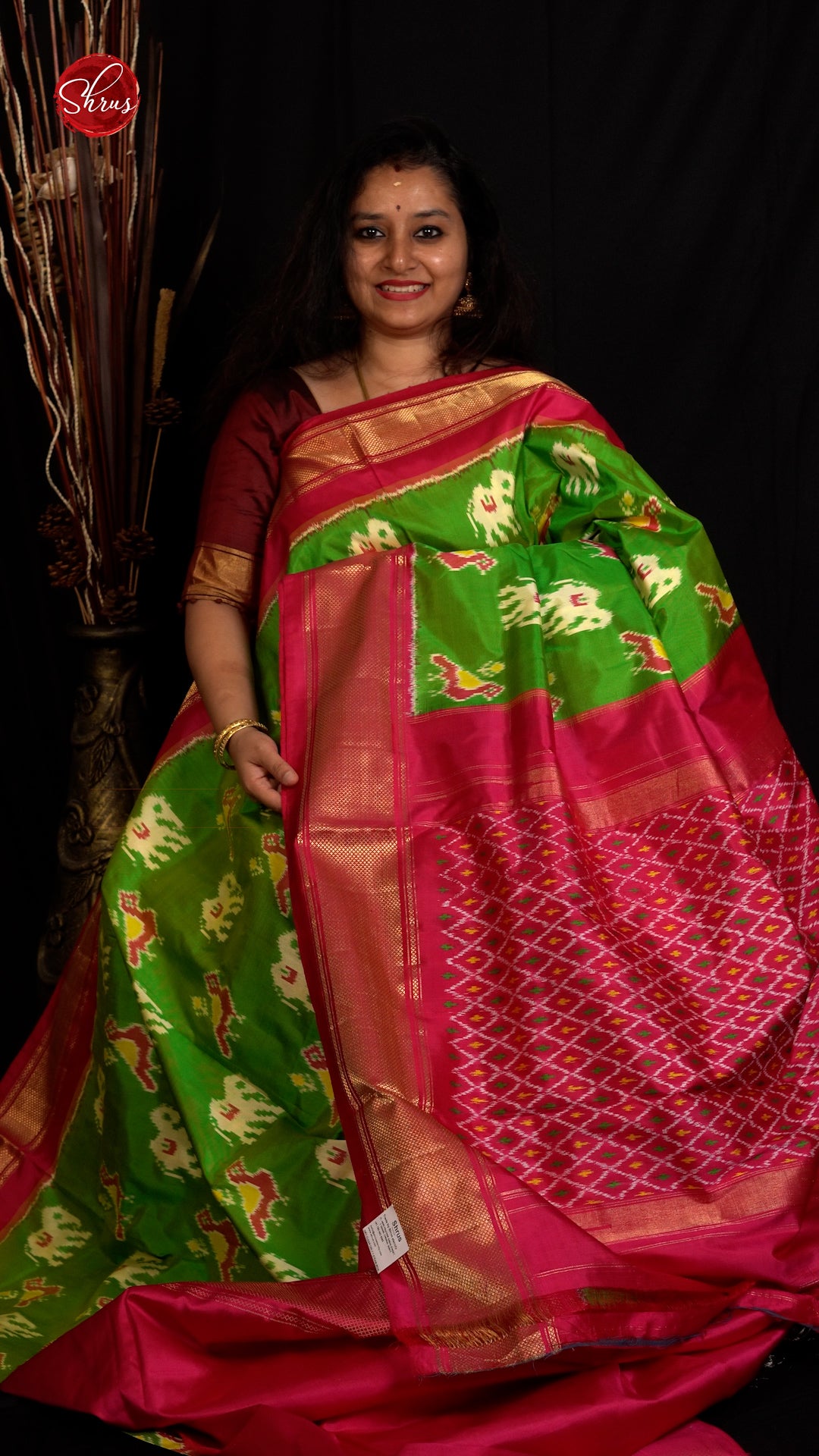 Green & Pink - Ikkat Silk Saree - Shop on ShrusEternity.com