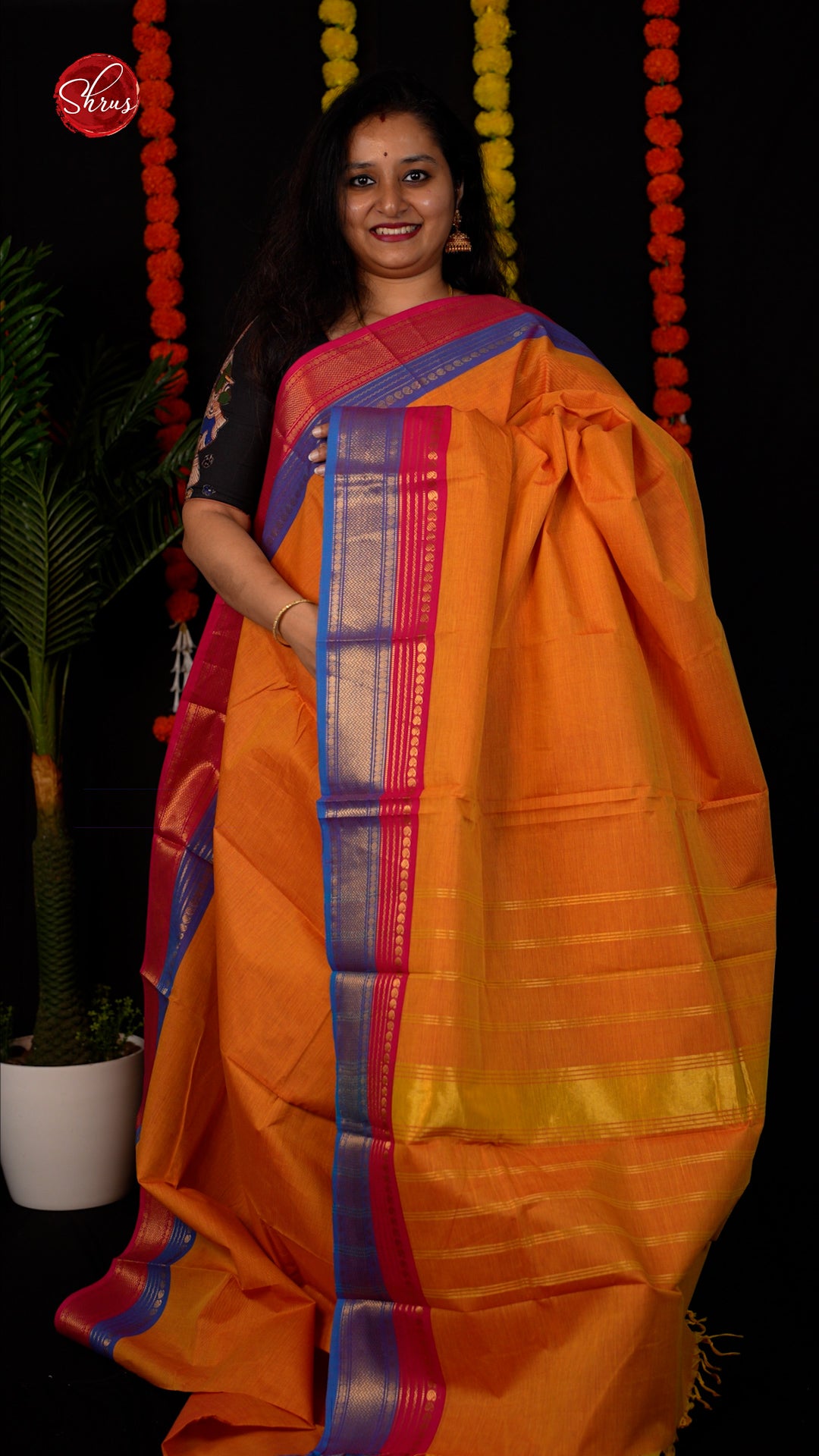 Orange & Blue - Chettinad Cotton Saree - Shop on ShrusEternity.com