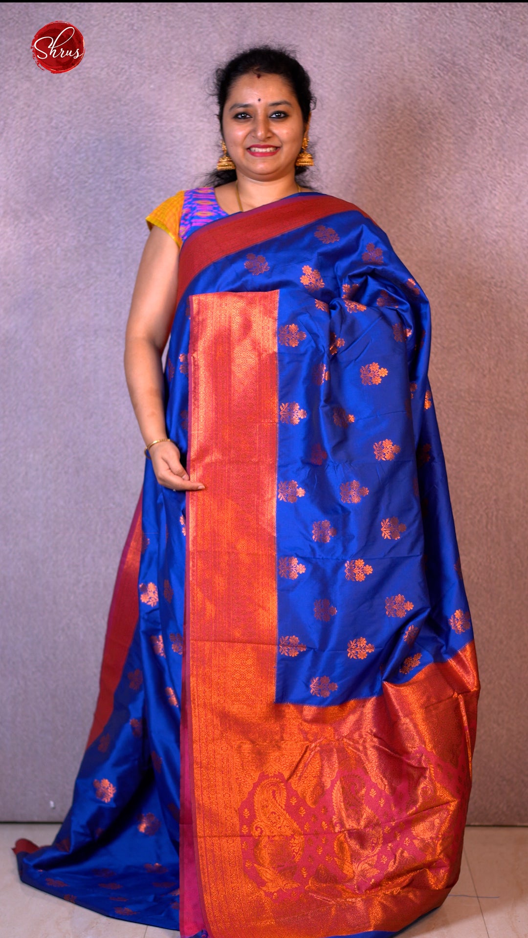 Blue & Red - Semi Soft Silk Saree - Shop on ShrusEternity.com