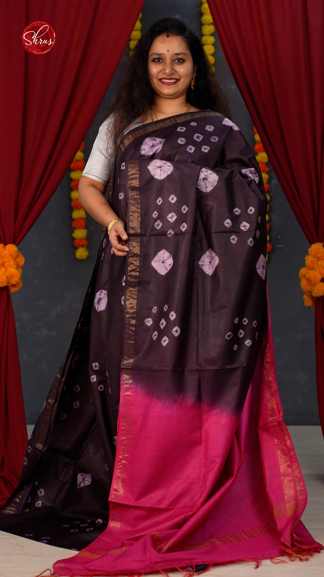 Purple & Pink- Shibori Saree - Shop on ShrusEternity.com