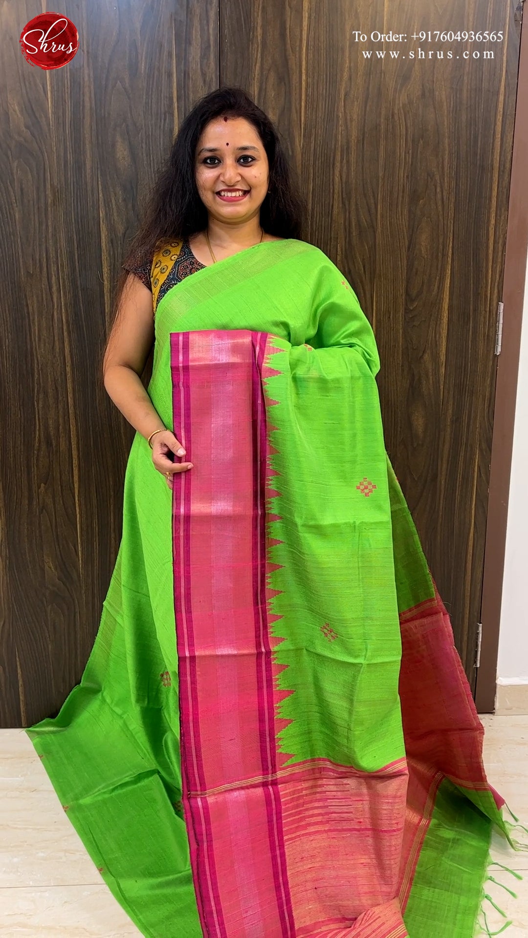 Parrot Green & Pink- Raw Silk Saree - Shop on ShrusEternity.com