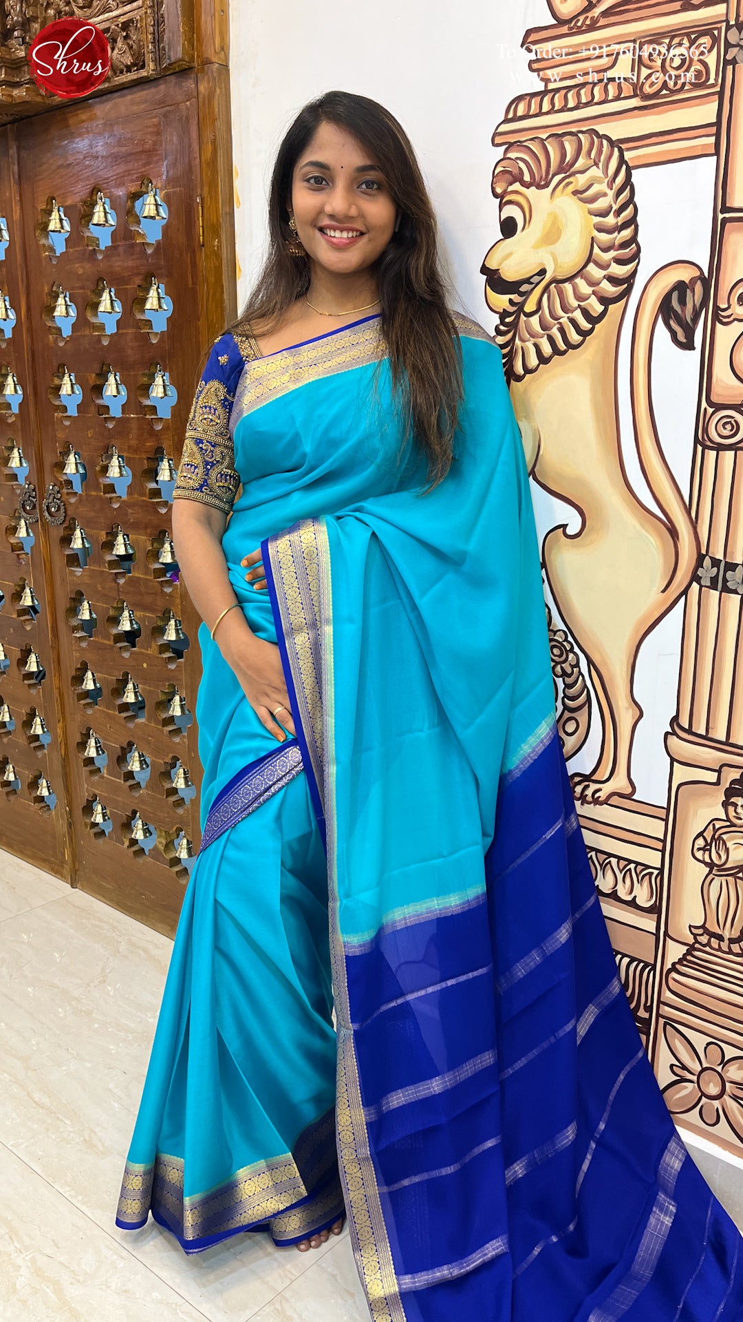 Teal Blue & Blue - Mysore Silk Saree - Shop on ShrusEternity.com
