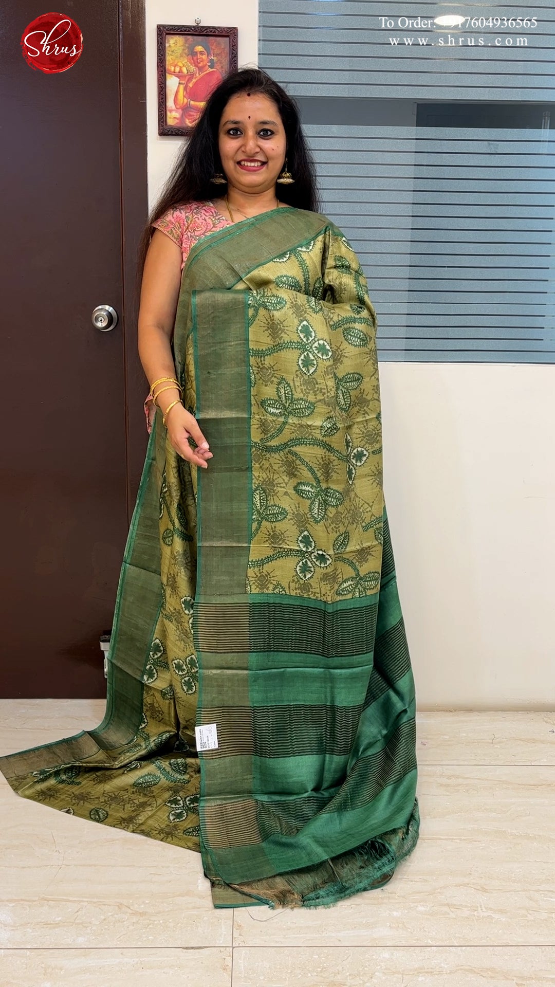 Light Green & Green- Tussar saree - Shop on ShrusEternity.com
