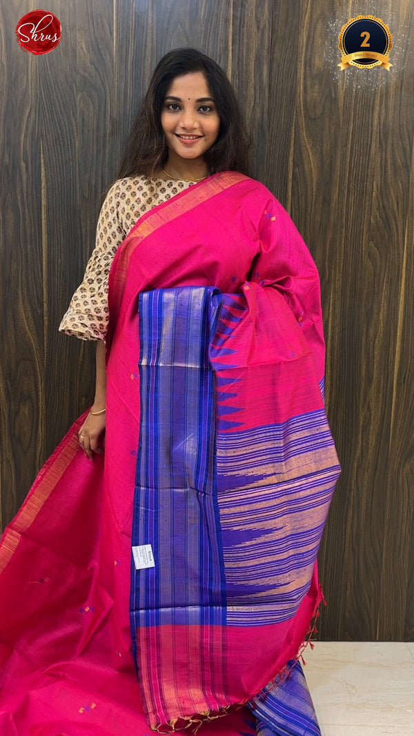 Pink and Blue - Raw Silk Saree - Shop on ShrusEternity.com