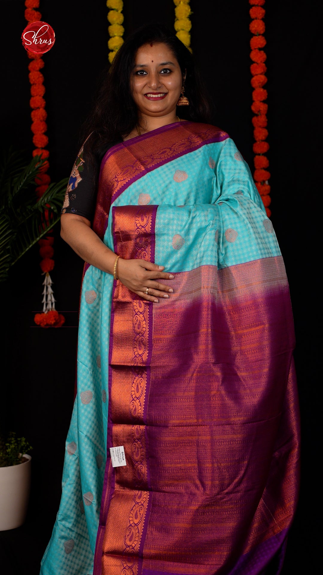 Blue & Majenta - Semi Kanchipuram Saree - Shop on ShrusEternity.com