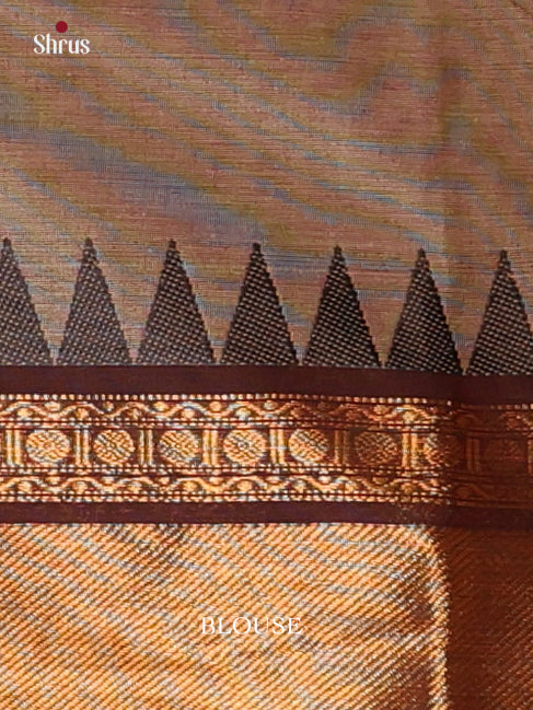 Captivating Grey Chettinad Sarees With Plain Body & Black Temple Zari Border 