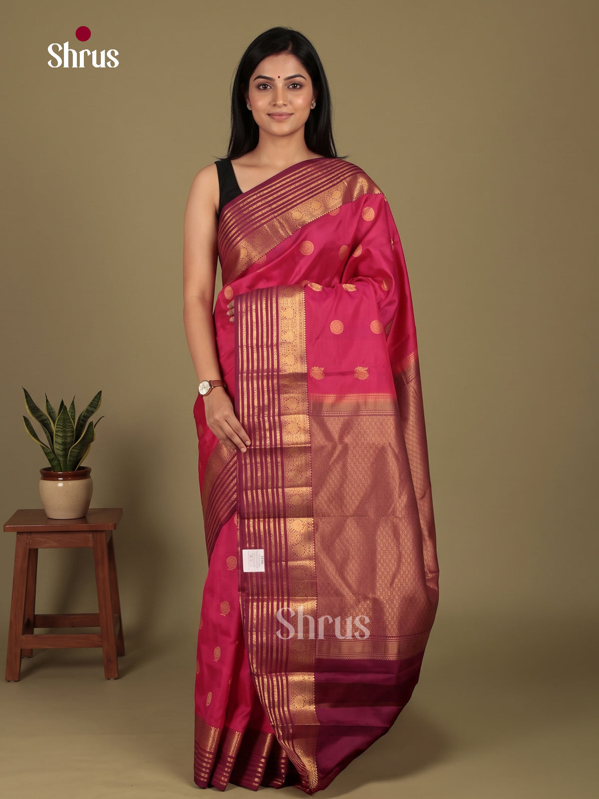 Charming Pink Kanjivaram Silk Saree with Gold Peacock Buttas & Purple Border