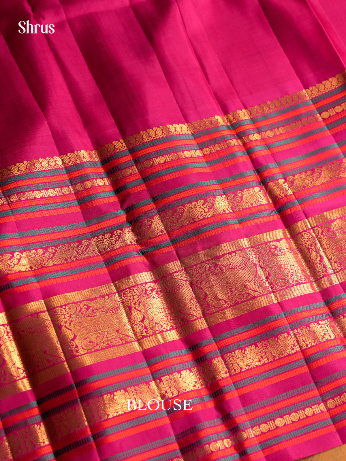 Chic Cream Pattu Saree With Golden Buttas | Magenta Pink Border With Zari Bands & Thread Stripes