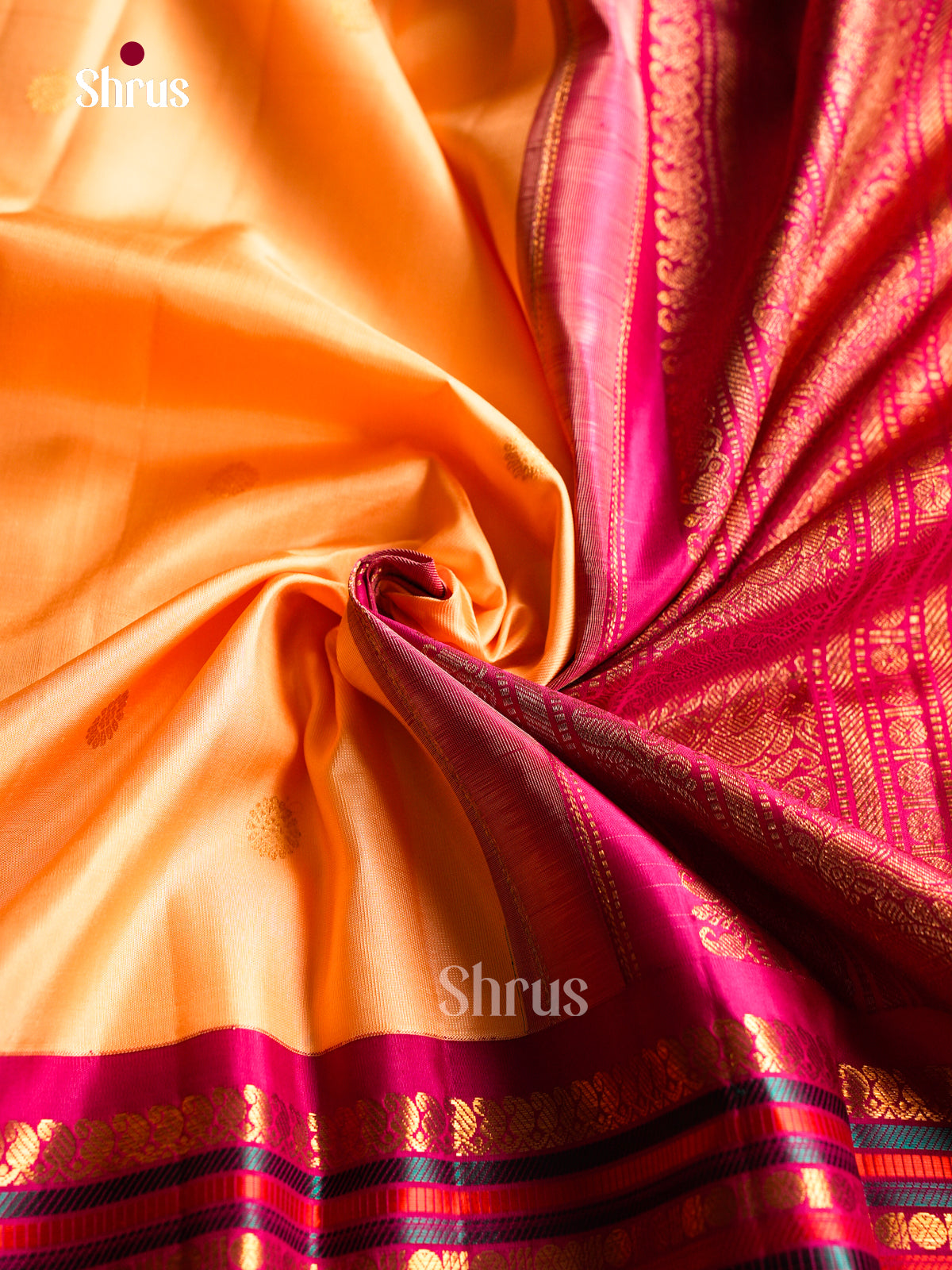 Chic Cream Silk Saree With Golden Buttas | Magenta Pink Border With Zari Bands & Thread Stripes