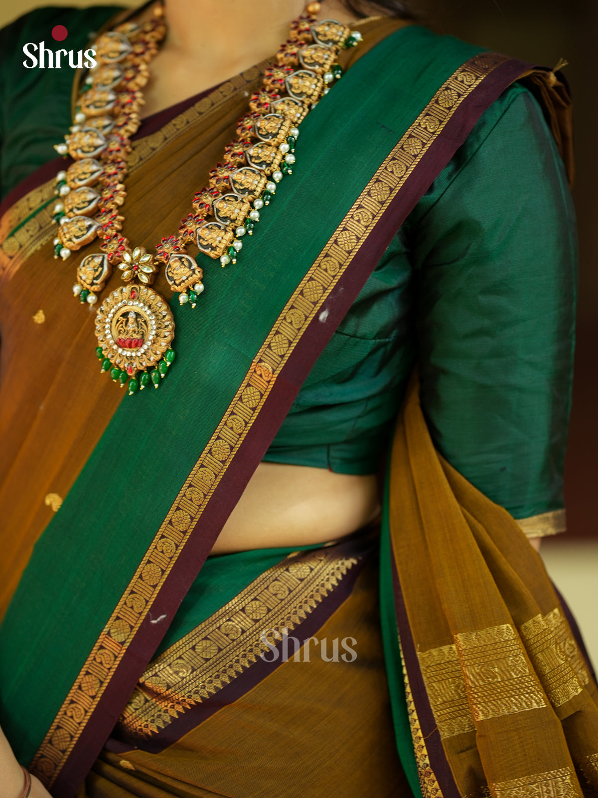 Classic Mehandi Green Chettinad Cotton Sarees with Zari Buttas & Rettapet Zari Border