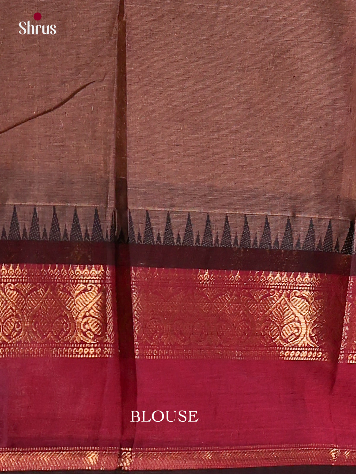 Classy Beige Chettinad Cotton Sarees With Thread Buttas & Magenta Temple Zari Border