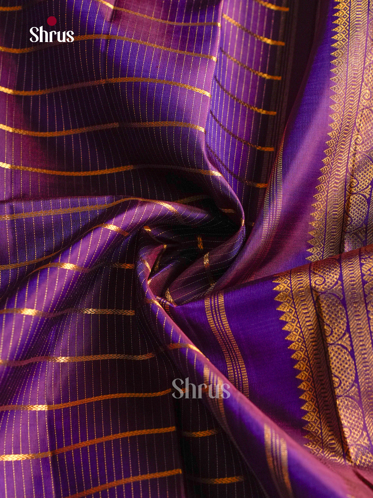 Classy Dark Purple Kanchi Pattu Saree With Horizontal Stripes | Self Zari Border & Brocade Pallu