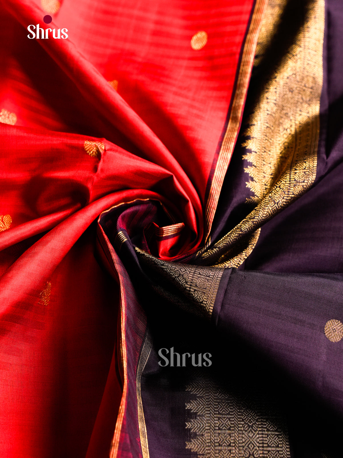 Classy Red Bridal Pattu Saree With Self Stripes & Gold Buttas | Purple Border With Zari Bands