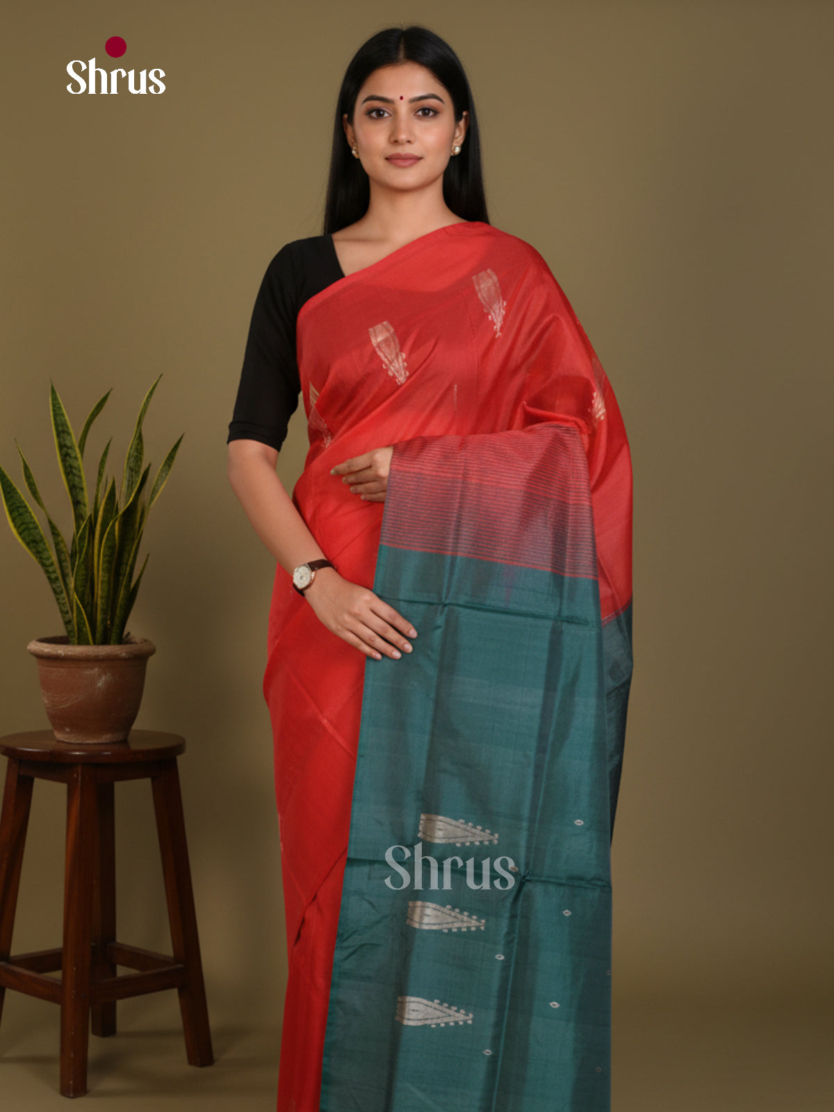 Festive Coral Red Banana Pith Sarees With Floral Motifs & Teal Zari Pallu