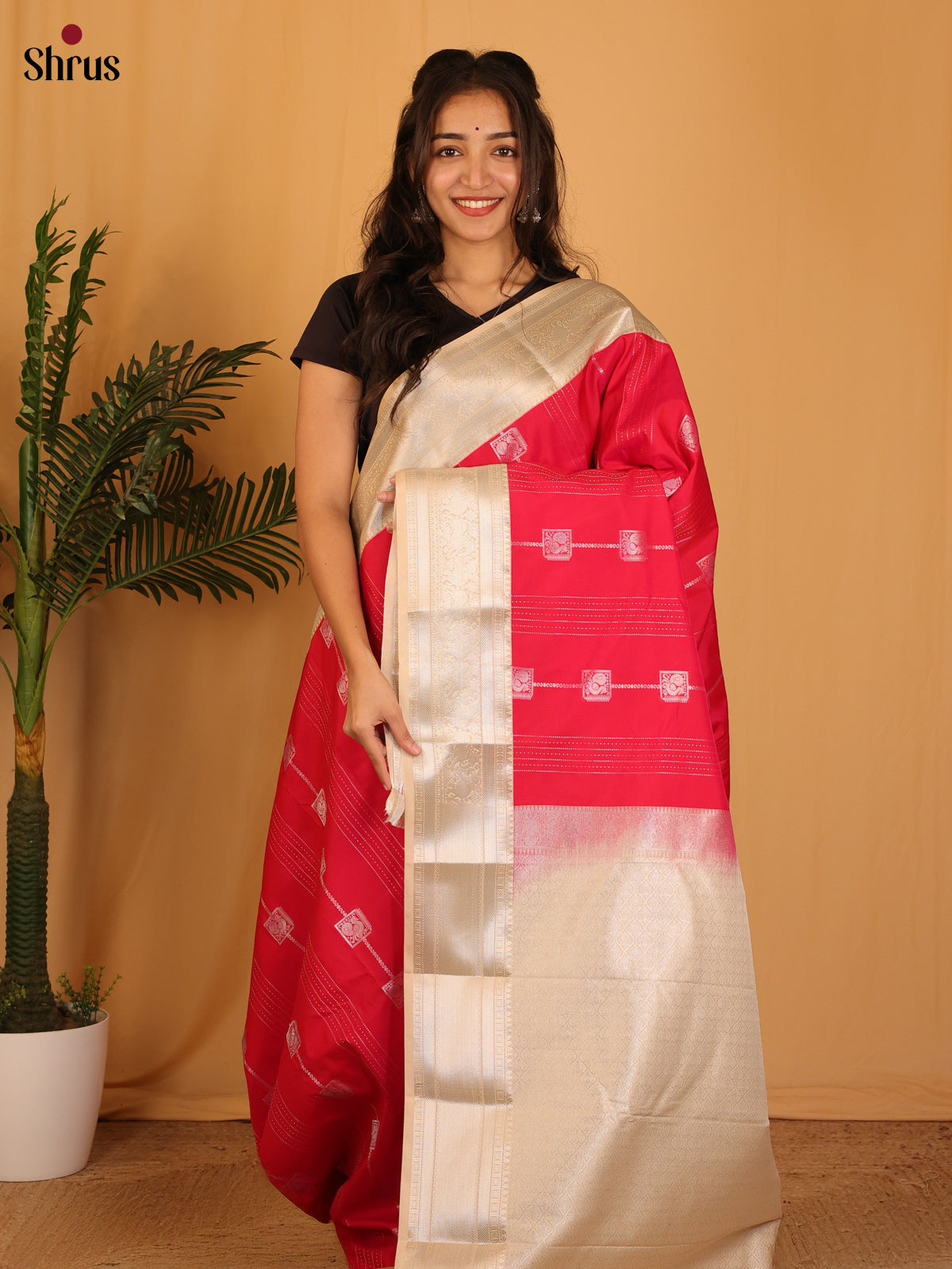 Red & Cream - Bangalori silk Saree - Shop on Shrus.com