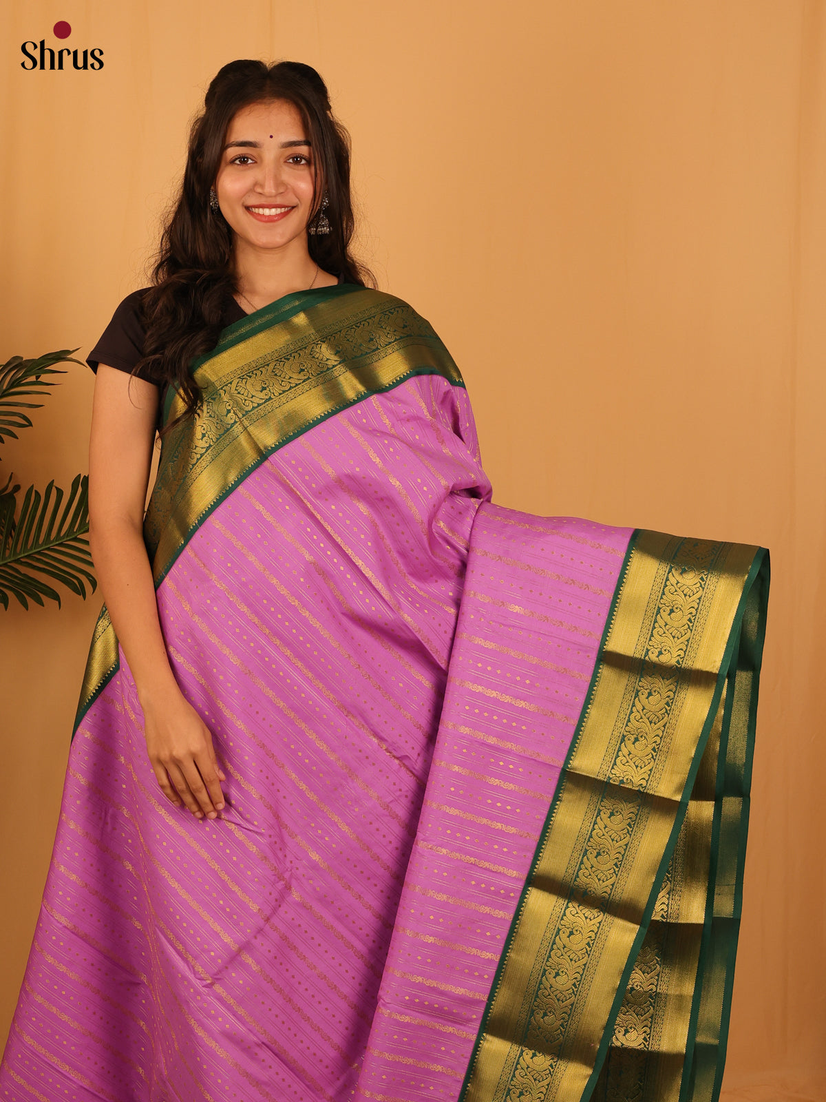 Lavender & Green - Bangalori silk Saree