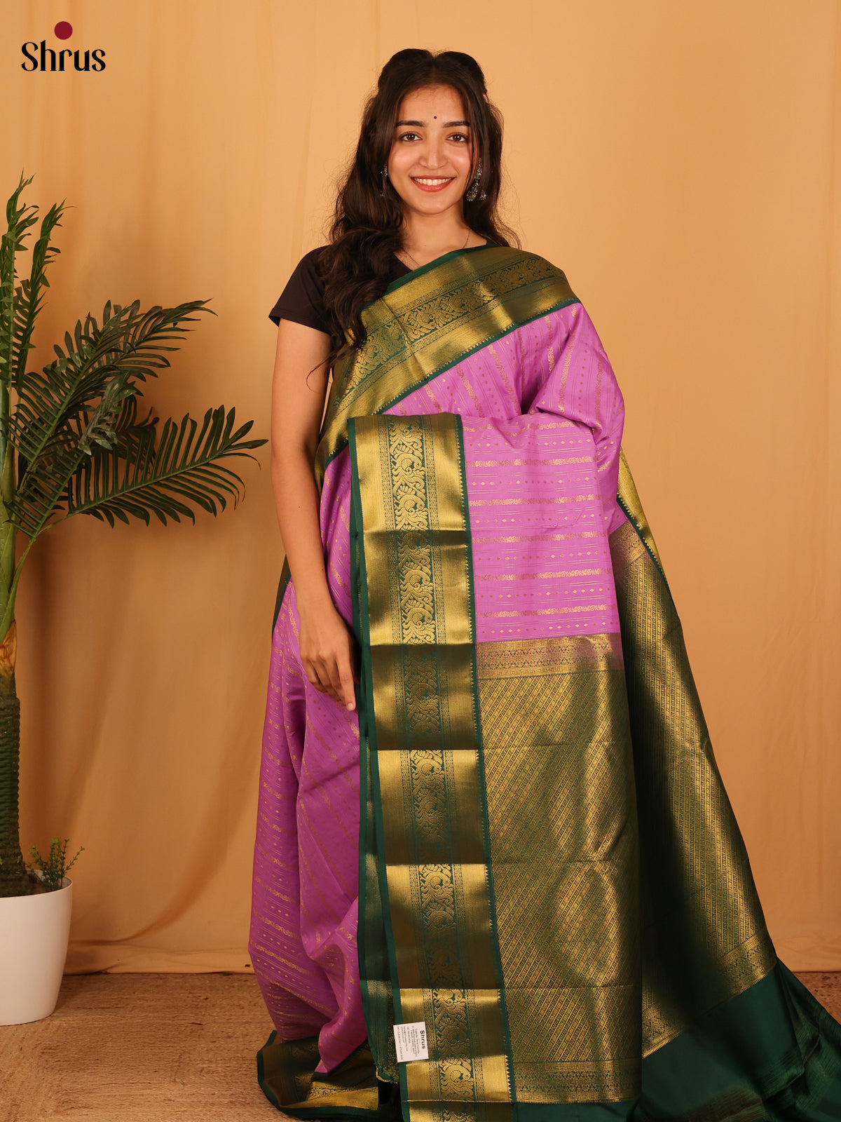 Lavender & Green - Bangalori silk Saree