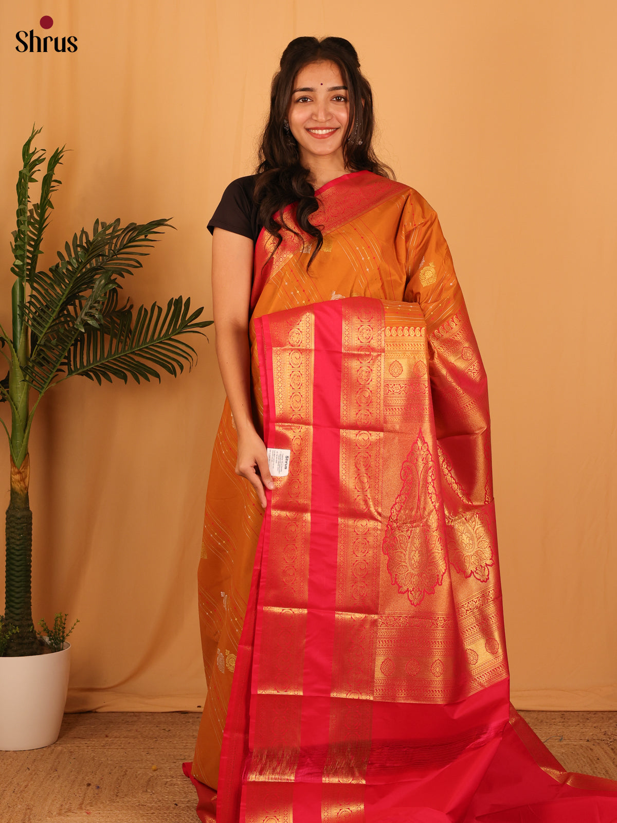 Orange &  Red - Bangalori silk Saree