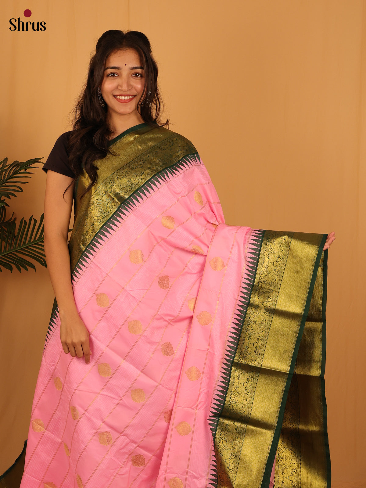 Pink & Green - Bangalori silk Saree - Shop on Shrus.com