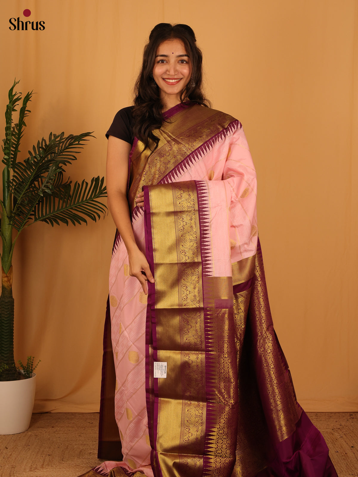 Pink & Purple- Bangalori silk Saree - Shop on Shrus.com