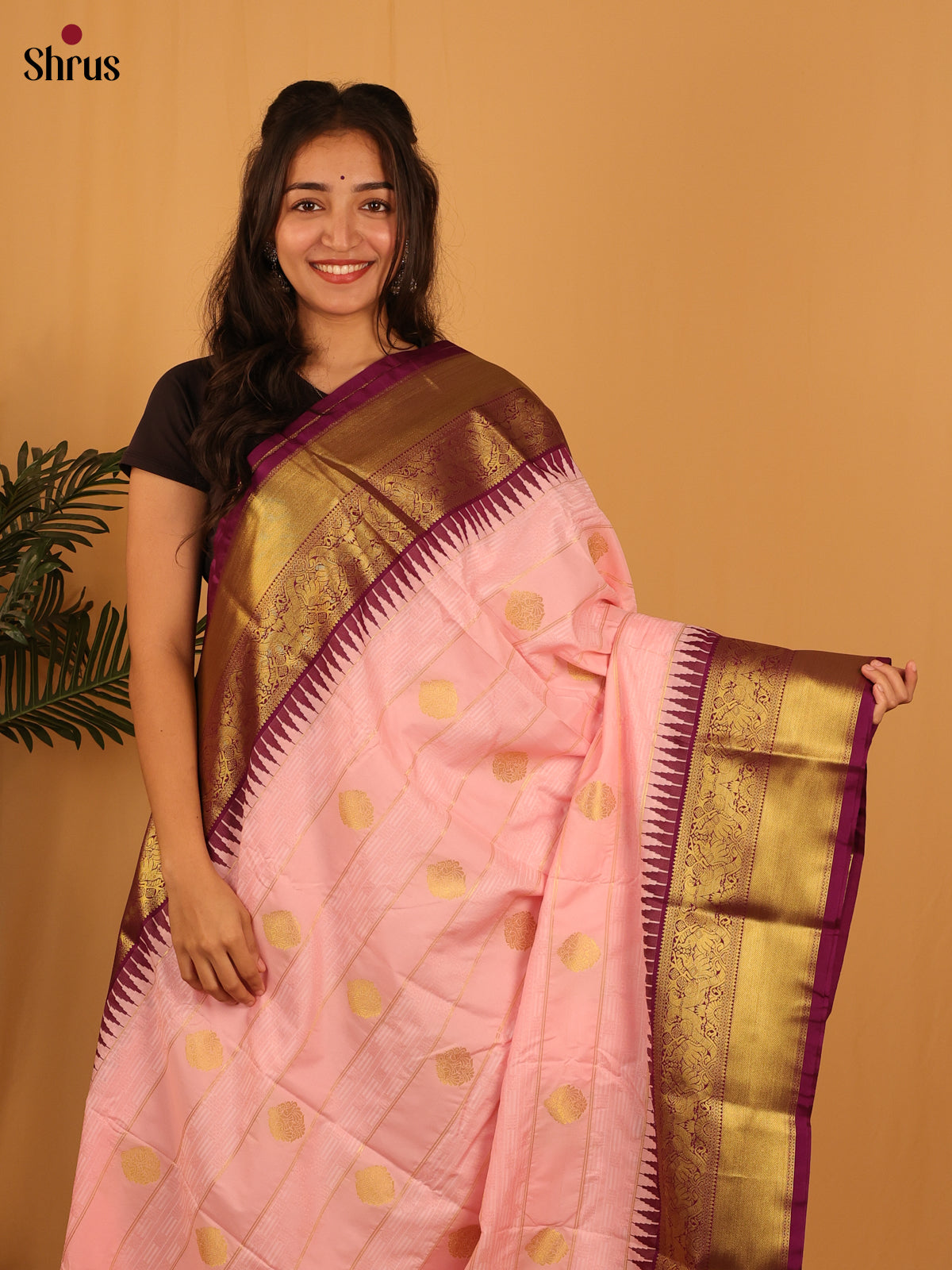 Pink & Purple- Bangalori silk Saree - Shop on Shrus.com
