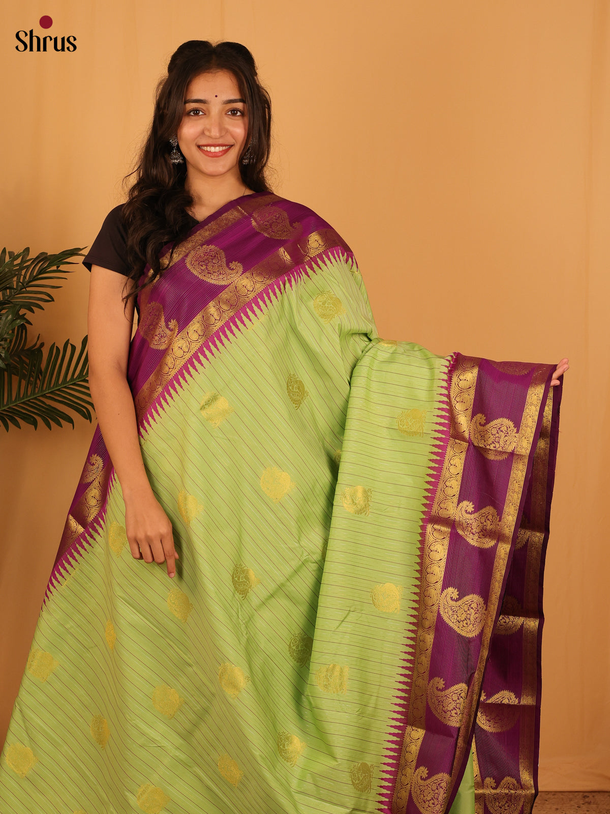 Green & Purple  - Bangalori silk Saree - Shop on Shrus.com