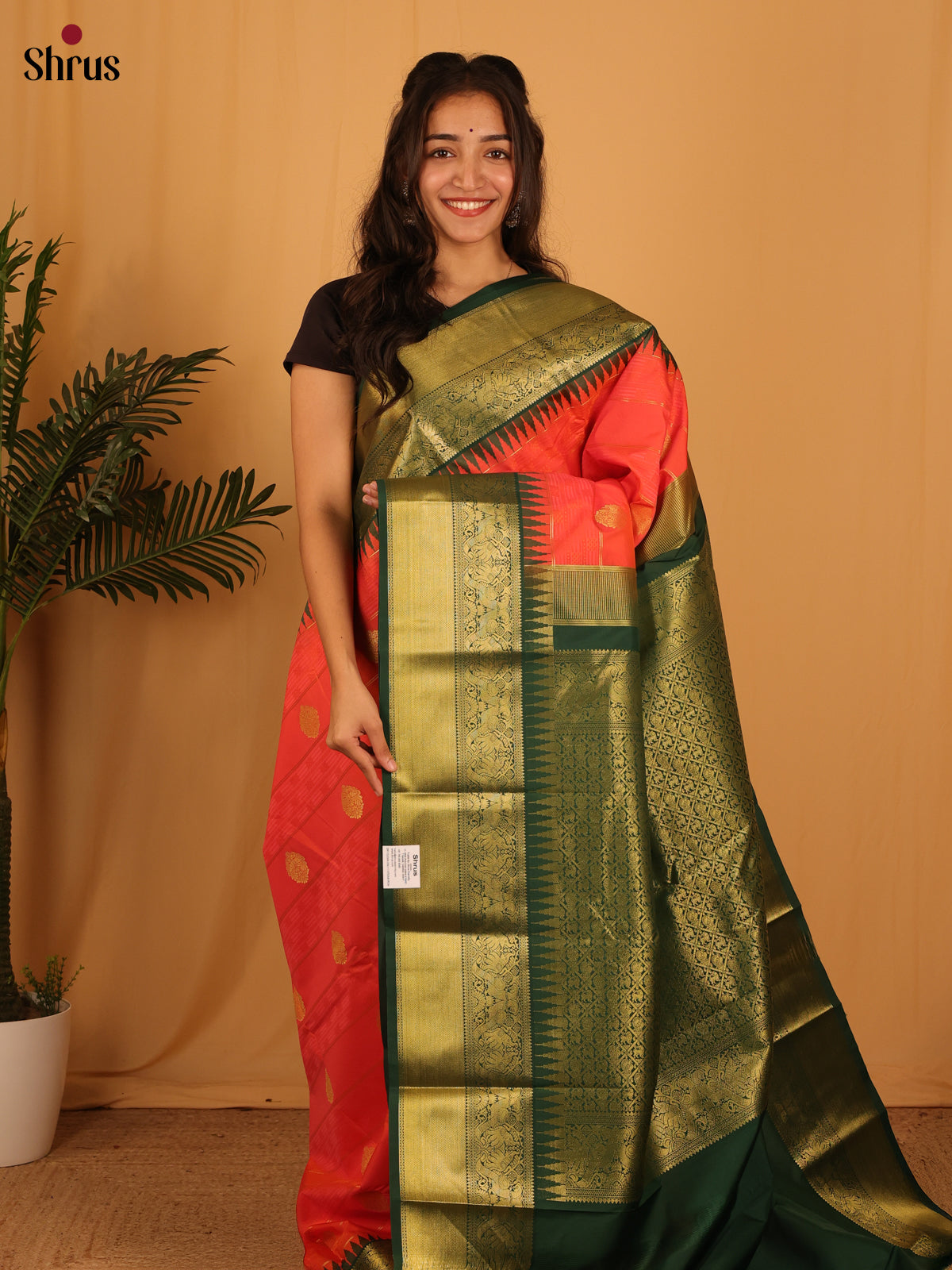 Orange & Green - Bangalori silk Saree